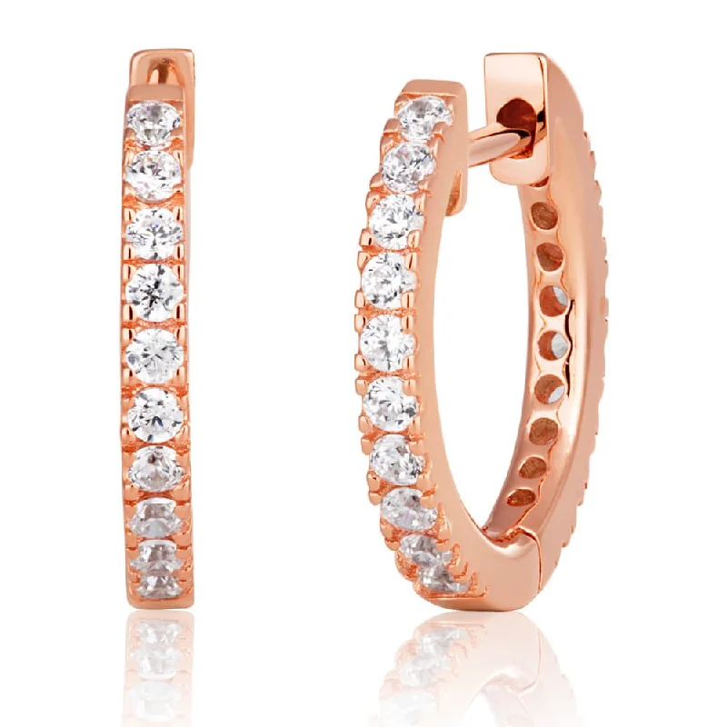 Silver Earring Cuffs For Modern Style-Rose Gold Plated Sterling Silver Cubic Zirconia 16mm Hoop Earrings