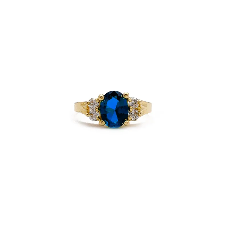 Custom Gold Wedding Rings For Unique Style-Blue Oval Stone Ring (14K)