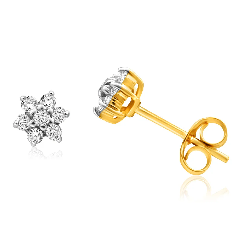 Small Dangle Earrings For Casual Looks-9ct Yellow Gold 1/5 Carat Dazzling Diamond Stud Earrings