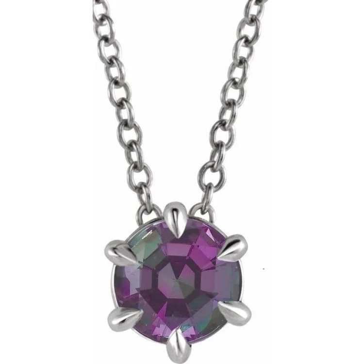 Sterling Silver 6 mm Lab-Grown Alexandrite Solitaire 16-18" Necklace