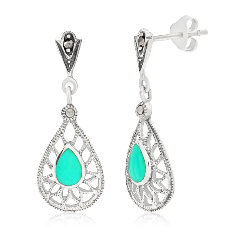 Creative Earrings For Artistic Looks-Sterling Silver Created Turquoise Classic Drop Earrings