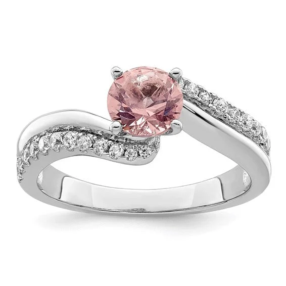 Colorful Gemstone Rings For Statement Fashion-Sterling Silver Pink and White CZ Ring