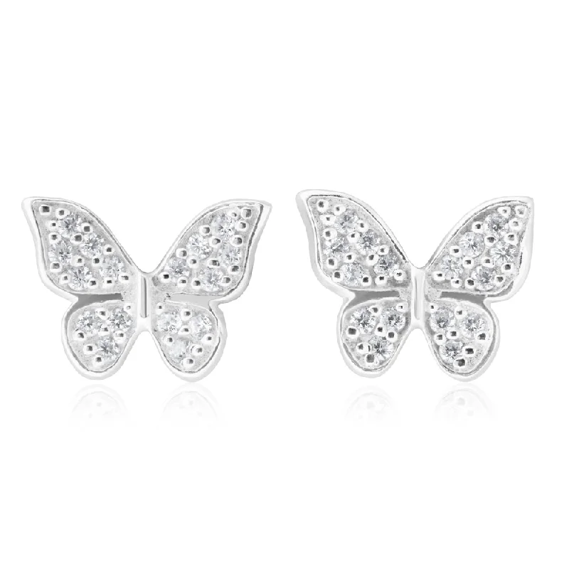 Fashion Earrings For Classy Looks-Sterling Silver Zirconia Butterfly Stud Earrings