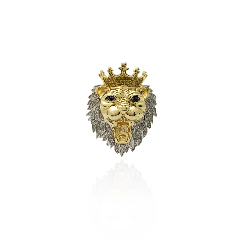 Colorful Birthstone Rings For Personalized Gifts-Diamond King Lion Head Ring (14K).