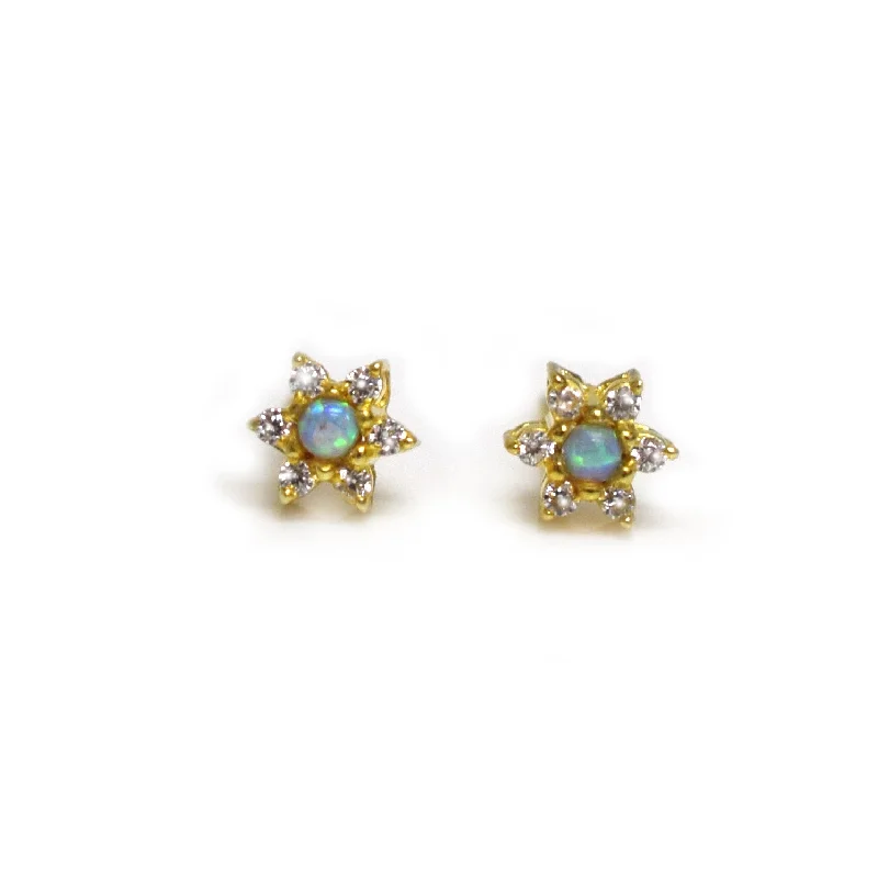 Unique Dangling Earrings For Special Occasions-Blue Opal & Diamond Daisy Studs