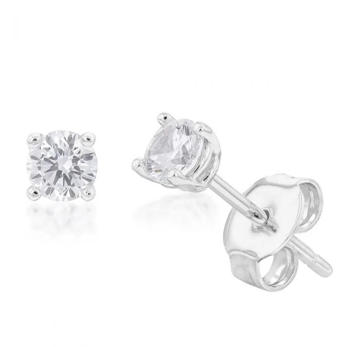 Statement Silver Earrings For Fashion Impact-Sterling Silver Cubic Zirconia 4mm Solitaire Stud Earrings