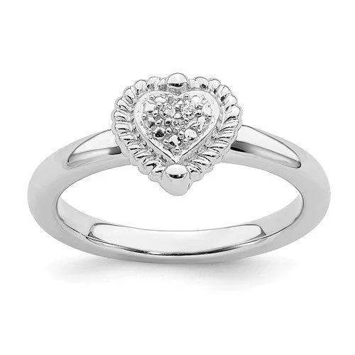 Elegant Solitaire Engagement Rings For Timeless Proposals-Sterling Silver Stackable Expressions Heart Diamond Ring