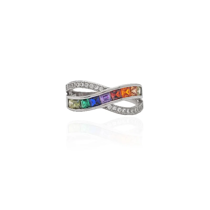 Elegant Vintage Rings For Timeless Glam-Rainbow Gemstone Helix Ring (Silver)