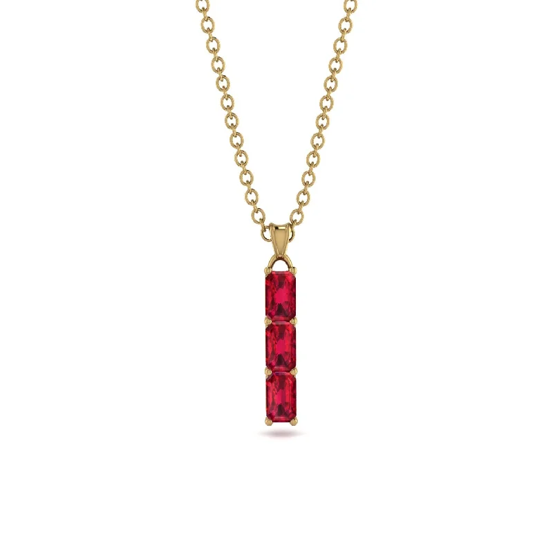 3 Emeralds Cut Ruby Necklace With Hidden Diamonds - Ember No. 25