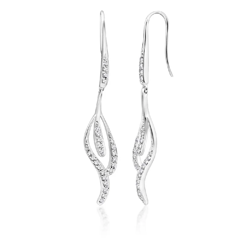 Diamond-like Earrings For Stunning Looks-9ct Superb White Gold Diamond Drop Flutter Earrings