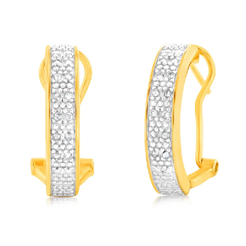 Lightweight Earrings For Comfortable Wear-1/10 Carat Diamond Hoop Earrings in Gold Plated Silver