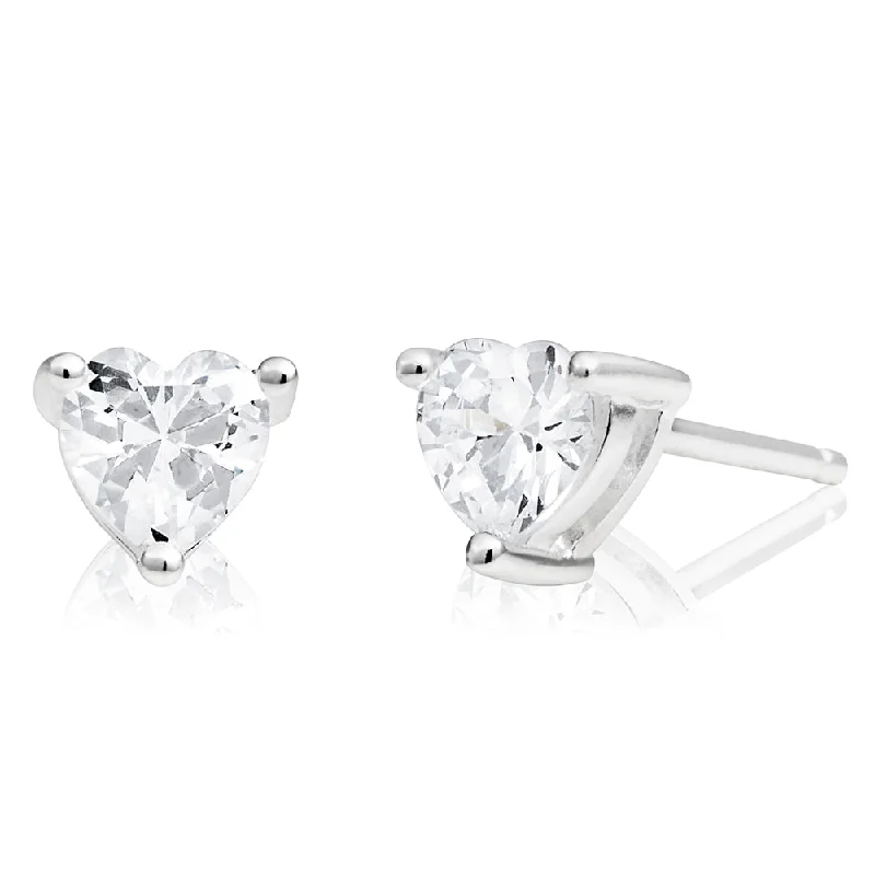 Cute Stud Earrings For Kids-Sterling Silver Cubic Zirconia 5mm Heart Stud Earrings