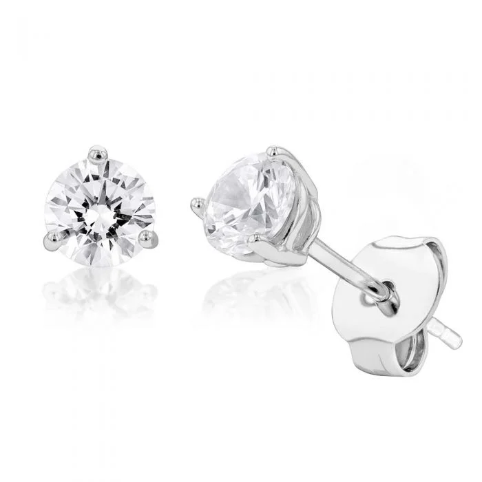 Elegant Long Earrings For Evening Wear-Sterling Silver Cubic Zirconia 5mm Solitaire Stud Earrings