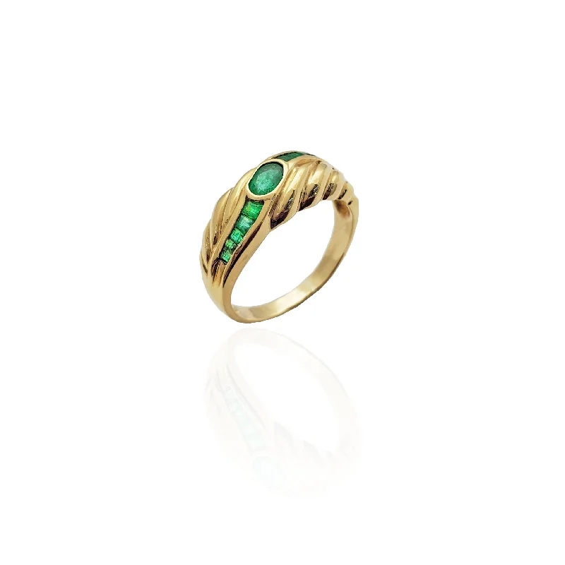 Sparkling Gemstone Rings For Luxury Fashion-Rope Design Emerald Stones Ring (14K).