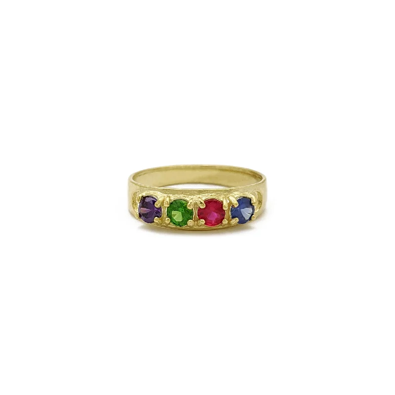 Beautiful Titanium Rings For Contemporary Style-Four Birthstones Mom Ring (14K)