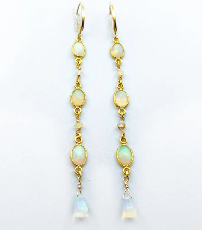 Handcrafted Earrings For Personalized Gifts-Opal Gold Vermeil Earrings