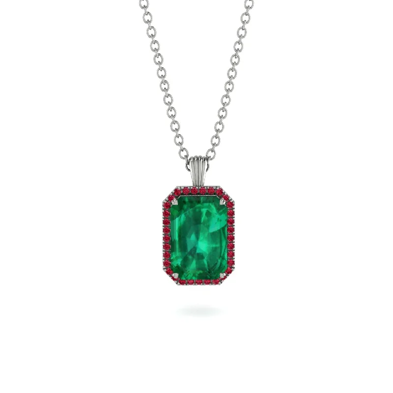 Halo Emerald Cut Emerald Necklace - Izabella No. 51