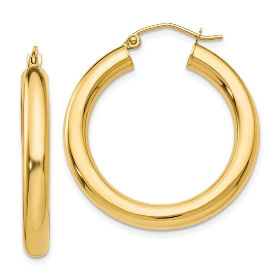 Fashionable Earrings For Casual Looks-14K Gold 4MM Medium Tube Hoops Earrings