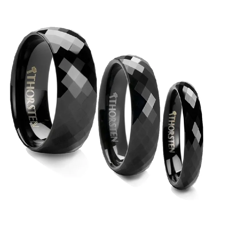 Vintage Wedding Rings For Classic Appeal-Thorsten AEON Black Tungsten Wedding Band with Diamond Facets - 4 6 or 8mm