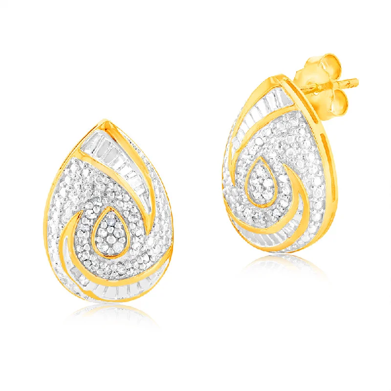 Vibrant Earrings For Bright Styles-1/4 Carat Diamond Cluster Stud Earrings in Gold Plated Silver