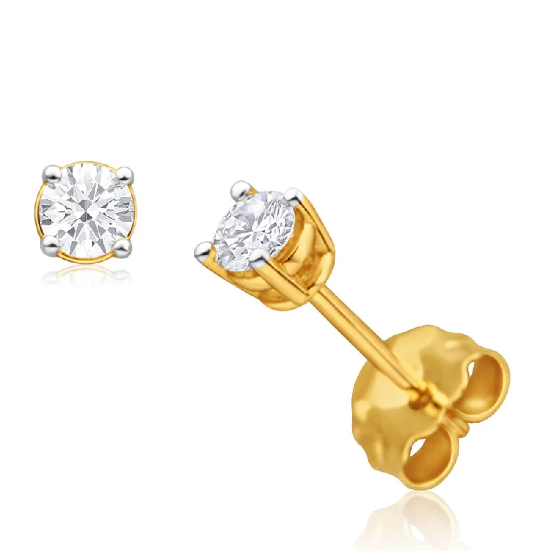 Luxury Earrings For Fine Occasions-9ct Yellow Gold Diamond Stud Earrings