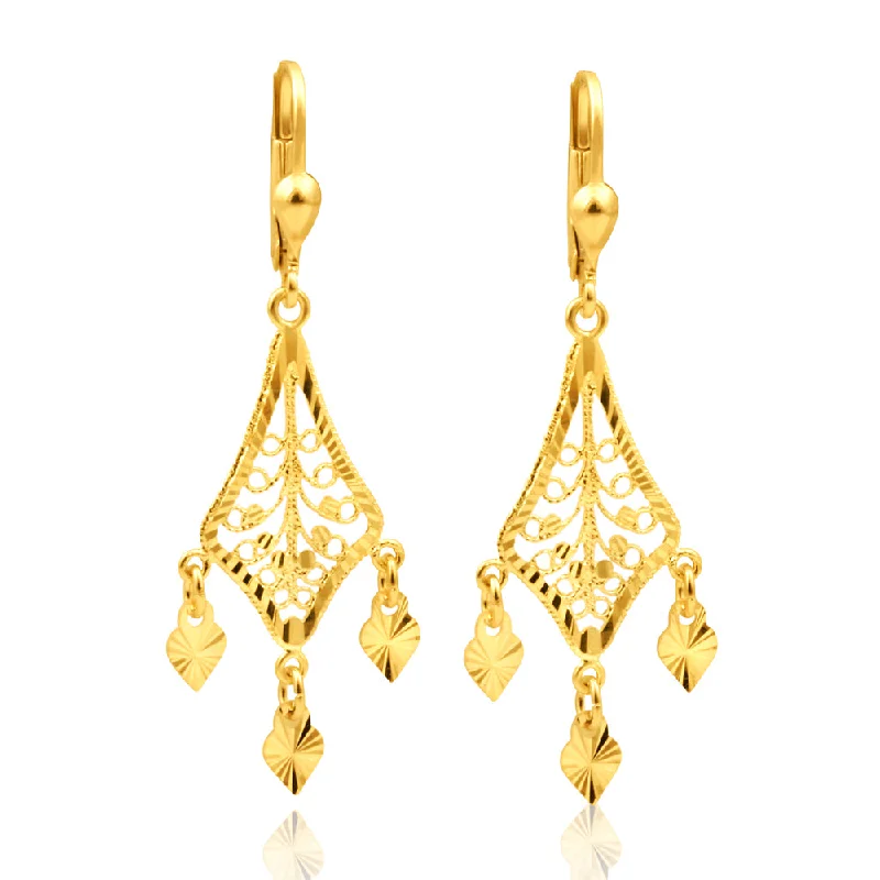 Large Statement Earrings For Confidence-9ct Yellow Gold Chandelier Drop Earrings