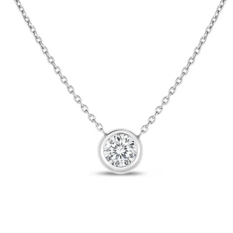 18kt White Gold Single Diamond Station Necklace