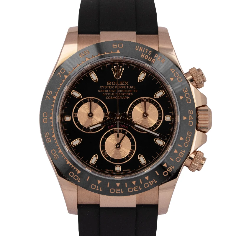 Luxury Designer Watches For High-End Glam-2021 NEW PAPERS Rolex Daytona BLACK 18K Rose Gold Oysterflex Watch 116515 LN BOX