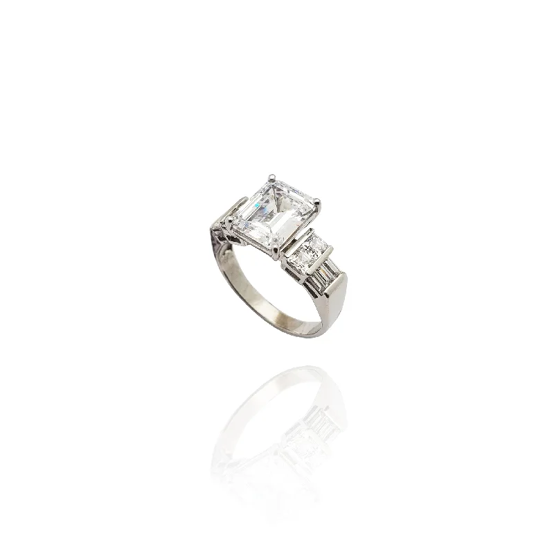 Trendy Stackable Gold Rings For Chic Looks-Emerald Cut Bezel Accent CZ Engagement Ring (14K)