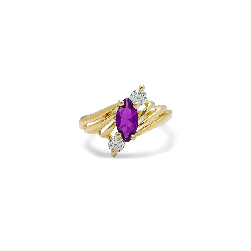 Custom Engagement Bands For Personalized Proposals-Bypass Purple Marquise Triumvirate Ring (14K)