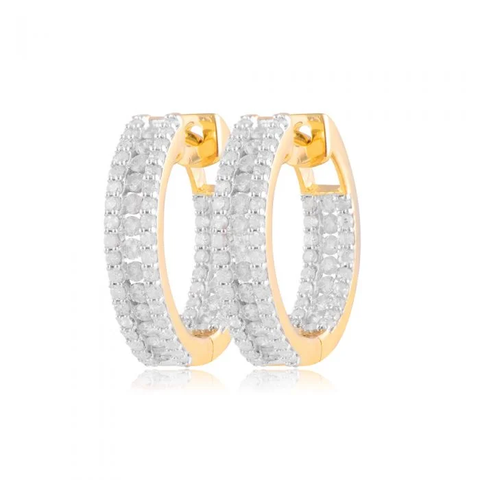 Simple Hoop Earrings For Everyday Style-9ct Yellow Gold 1 Carat Diamond Hoop Earrings