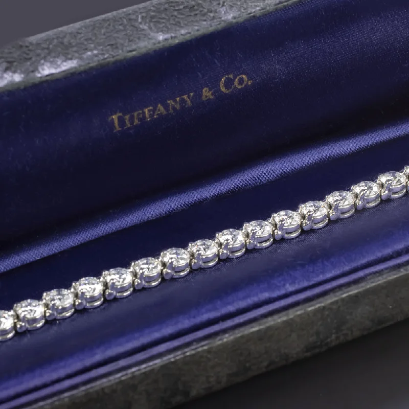 Sparkling Sapphire-Set Bracelets For Elegant Glam-TIFFANY & CO DIAMOND TENNIS BRACELET 6.22ct F-G VS PLATINUM ROUND MARQUISE 6ct