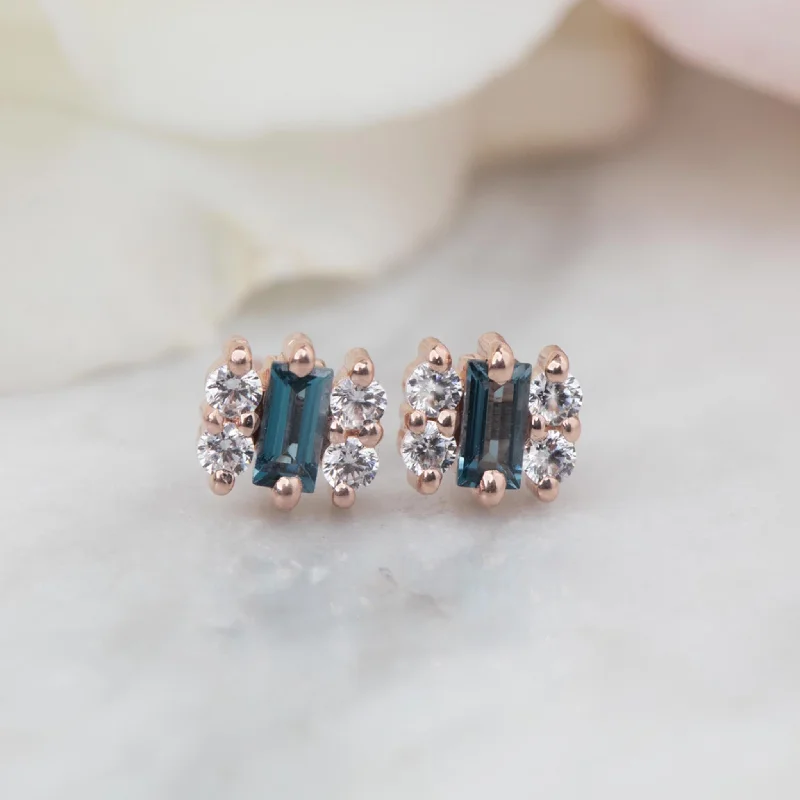 Glamorous Earrings For Elegant Evenings-Rose Gold London Blue Topaz & Diamond Mini Mia Studs