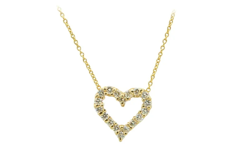 14Kt Yellow Gold Diamond Heart Necklace With 18 Round Full Cut Diamonds