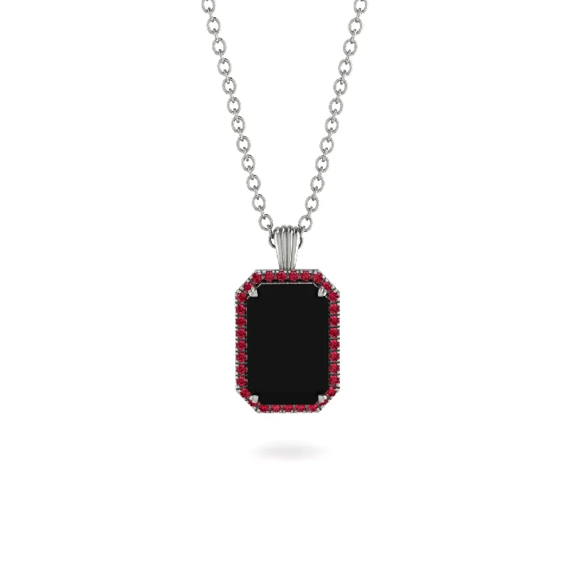 Halo Emerald Cut Black Diamond Necklace - Izabella No. 54