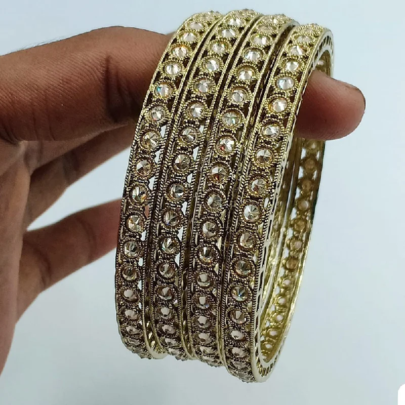 Beautiful Silver-Studded Bangles For Timeless Fashion-Jcm Gold Plated Crystal Stone Bangle Set