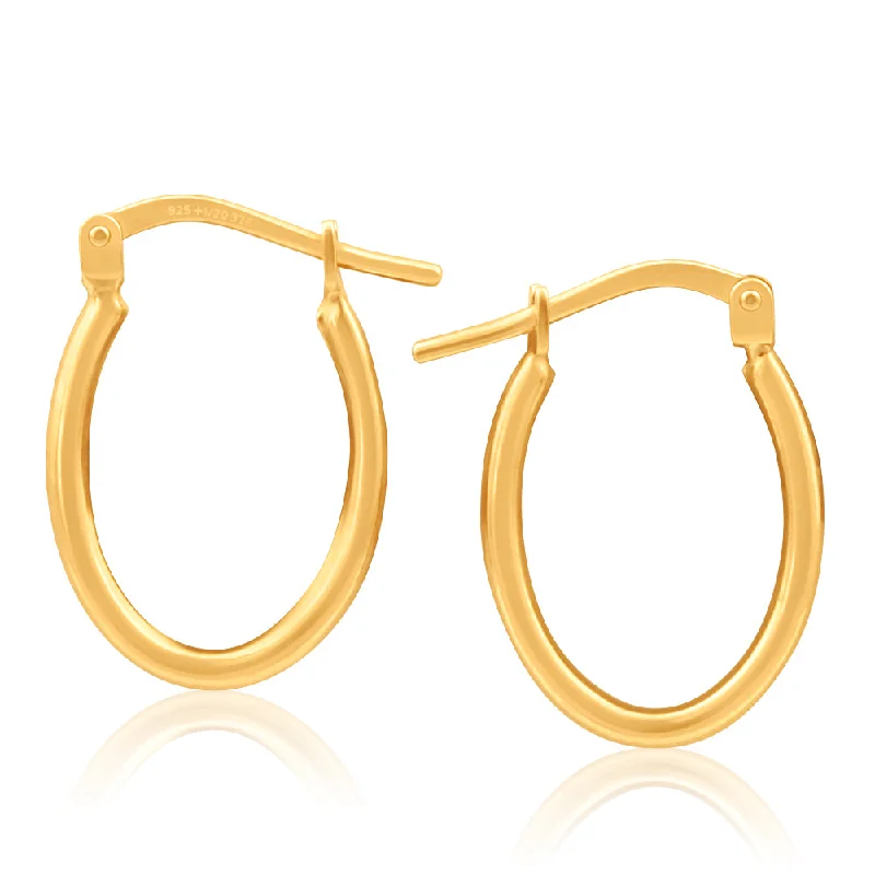 Handmade Earrings For Anniversary Gifts-9ct Yellow Gold Silver Filled oval shape plain 10mm Hoop Earrings