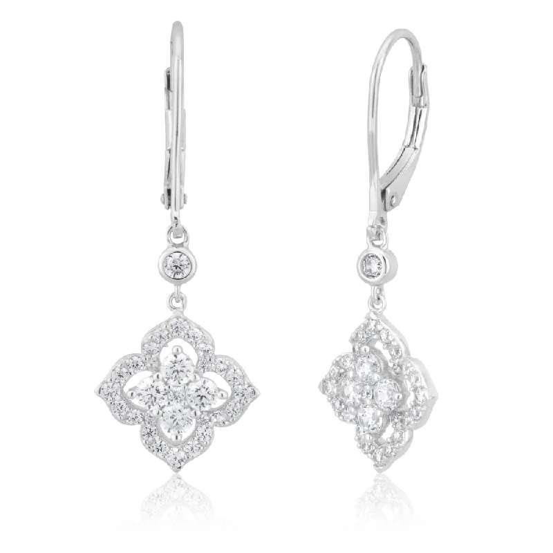 Modern Gold Earrings For Contemporary Style-Sterling Silver Rhodium Plated Cubic Zirconia Lever Back Drop Earrings