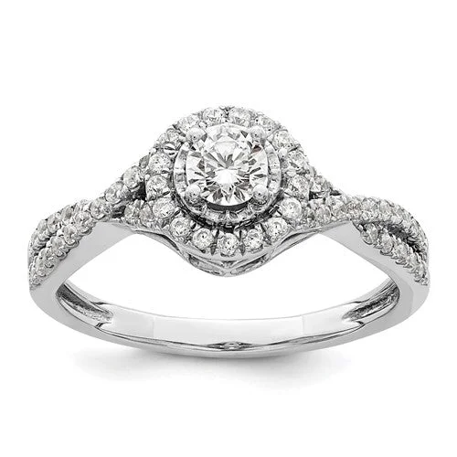 Simple Engagement Bands For Subtle Beauty-14k White Gold Lab Grown Diamond SI1/SI2, G H I, Halo Twist Engagement Ring