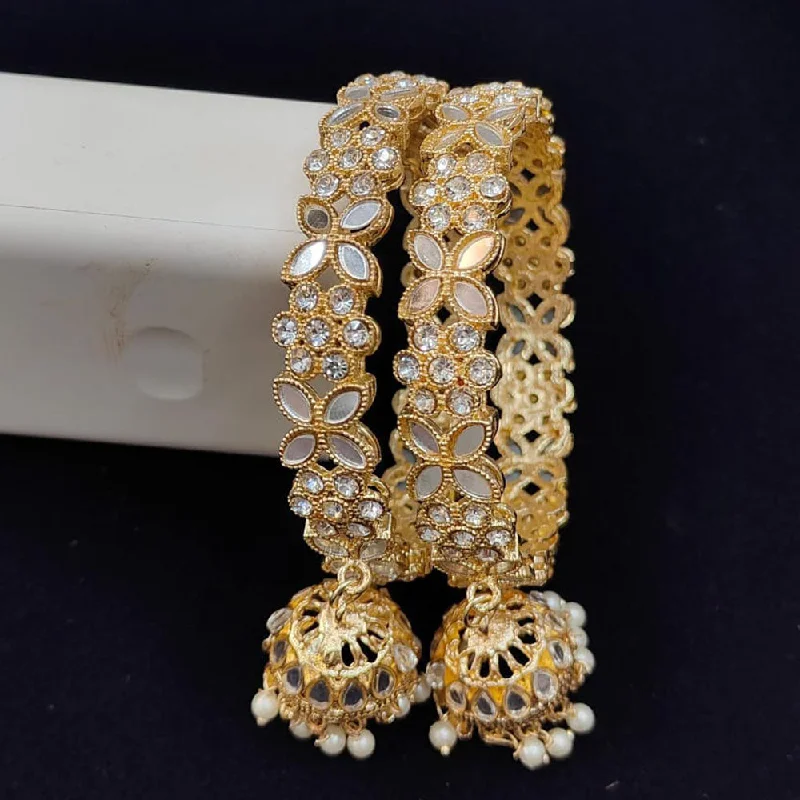 Simple Gemstone-Studded Bangles For Subtle Beauty-Pooja Bangles Gold Plated Mirror Bangles Set