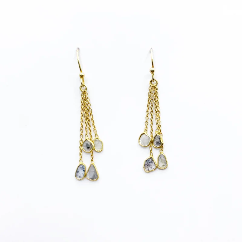 Silver Toned Earrings For Everyday Glam-Gold and diamond slice drop earrings