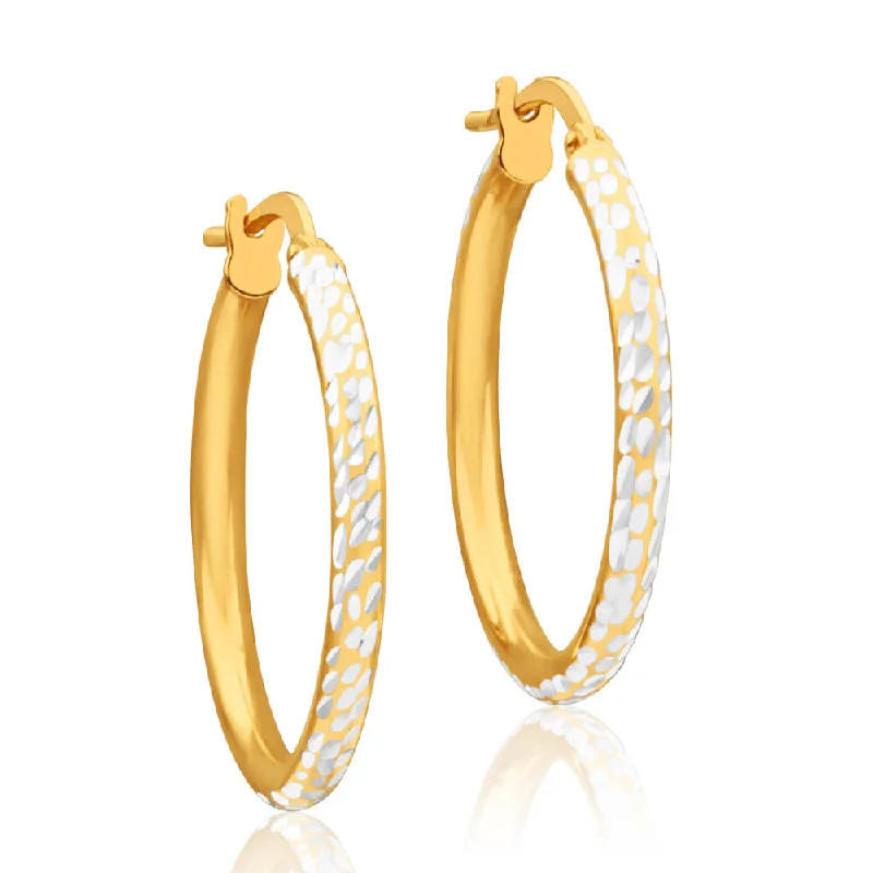 Classic Silver Earrings For Timeless Appeal-9ct Yellow Gold Silver Filled 20mm Hoop Earrings with diamond cut feature