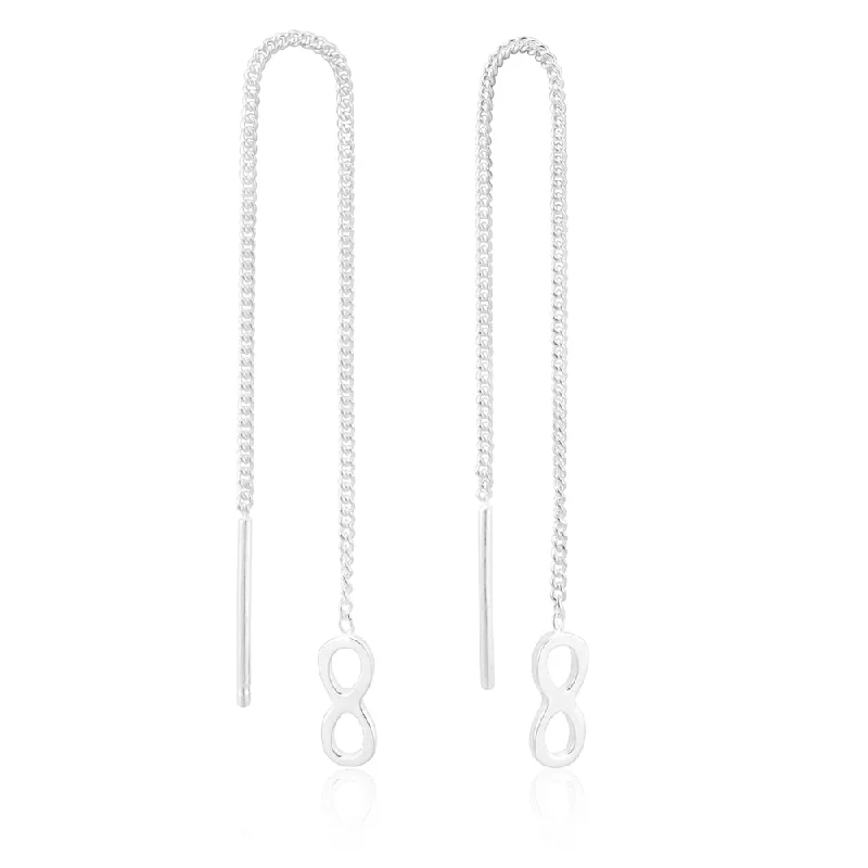 Elegant Pearl Earrings For Evening Glam-Sterling Silver Infinity Drop Threader Earrings