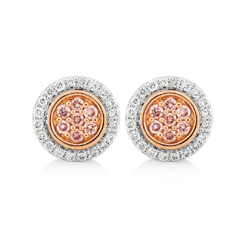 Vintage Style Earrings For Classic Looks-Pink Diamond 18ct White Gold Diamond Stud Earrings