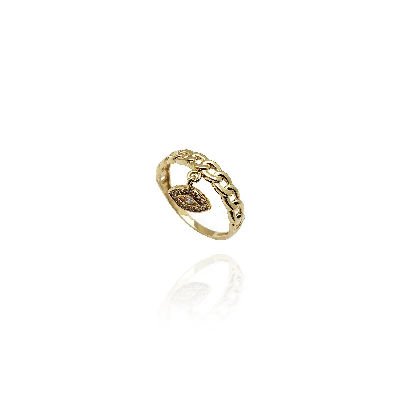 Timeless Platinum Rings For Elegant Wear-Dangling Evil Eye Cuban Link Ring (14K)