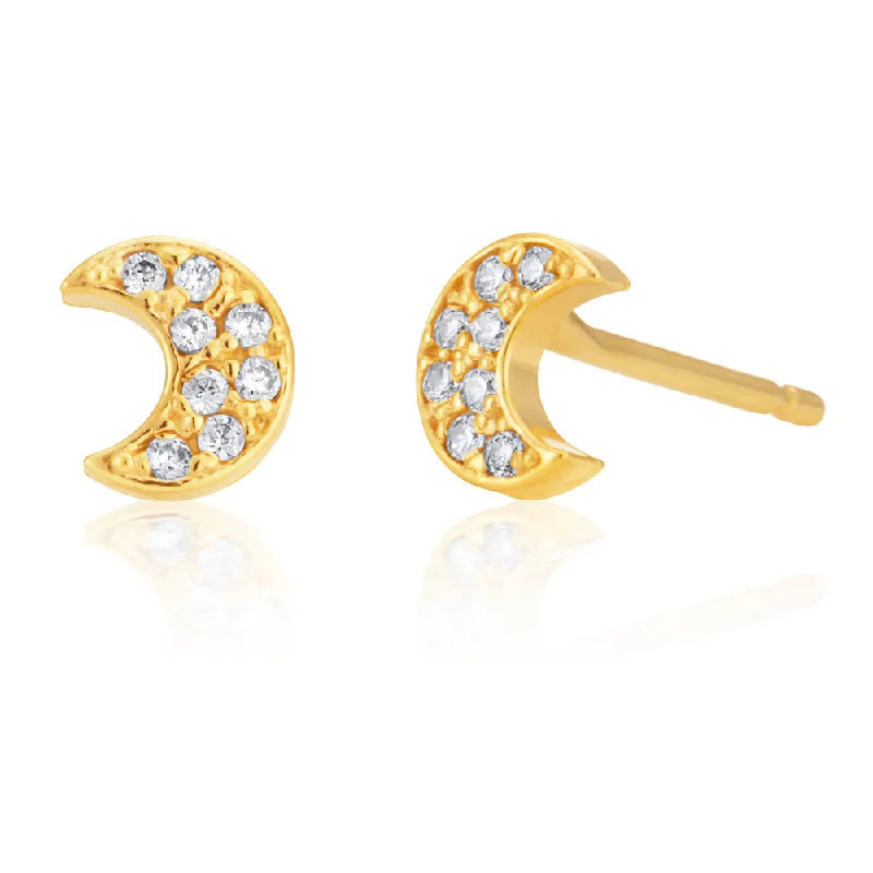 Modern Earrings For Fashion Lovers-9ct Gold Filled Cubic Zirconia Moon Shape Stud Earrings