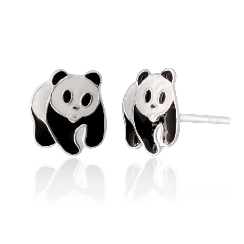 Long Earrings For Fashionistas-Sterling Silver Black and White Panda Stud Earrings