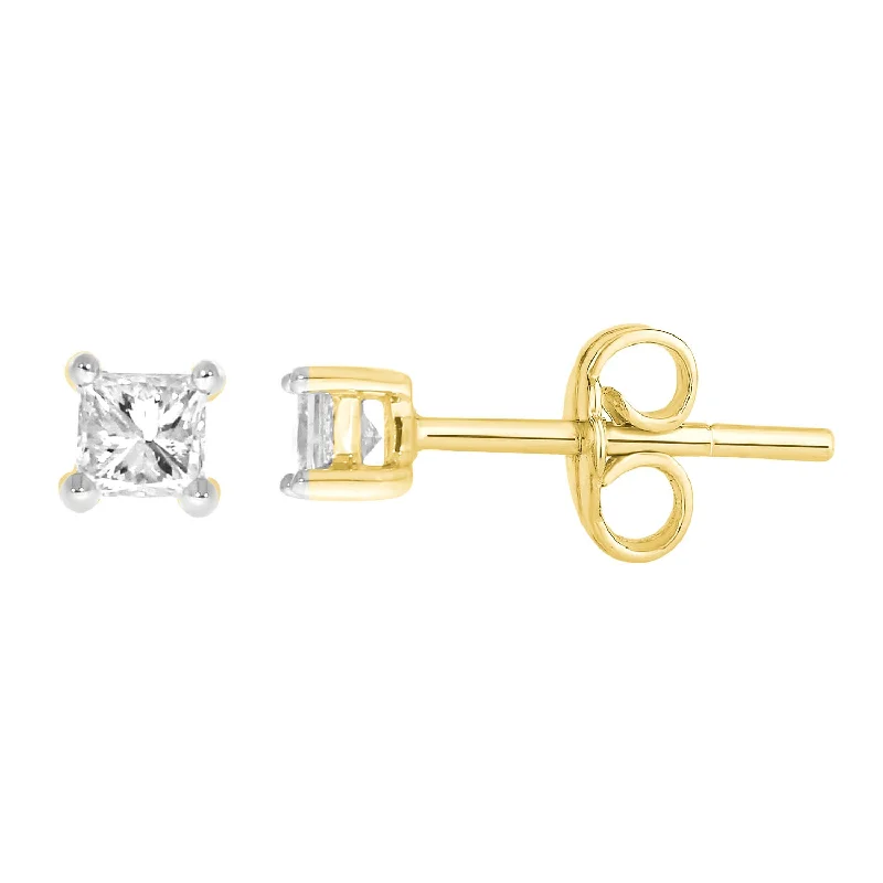 Designer Earrings For Luxury Lovers-9ct Yellow Gold  0.15 Carat Princess Diamond Stud Earrings