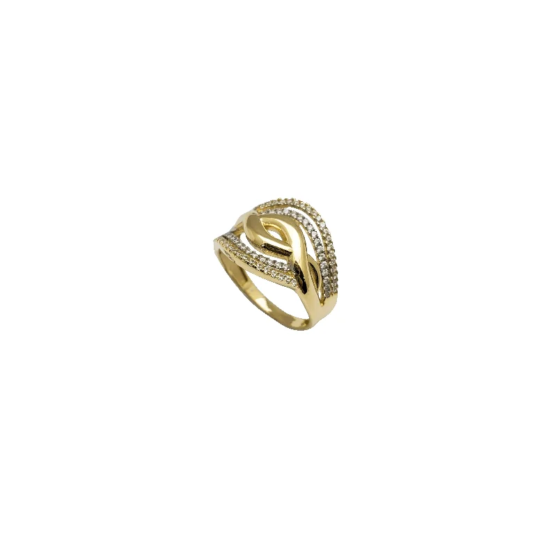 Adjustable Rings For Comfortable Wear-Two-Tone Mirrored Helical Twist Open Dome Ring (14K)