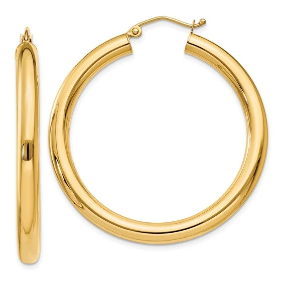 Gold Drop Earrings For Festive Style-14K Gold 4MM Medium Tube Hoop Earrings